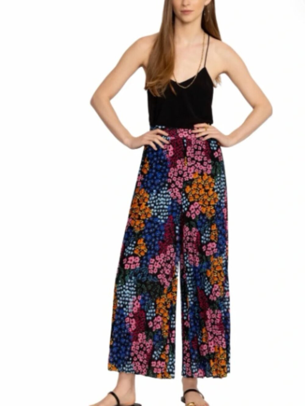 Johnny Was Multicolor Floral Pants with Fun Pleats